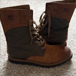 Sorel Madson Tall Lace Boots Size 12 - worn once Two-Tone Leather and Fabric